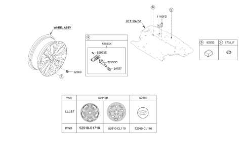 2023 Hyundai Santa Fe Hybrid US Alabama made Wheel & Cap Diagram