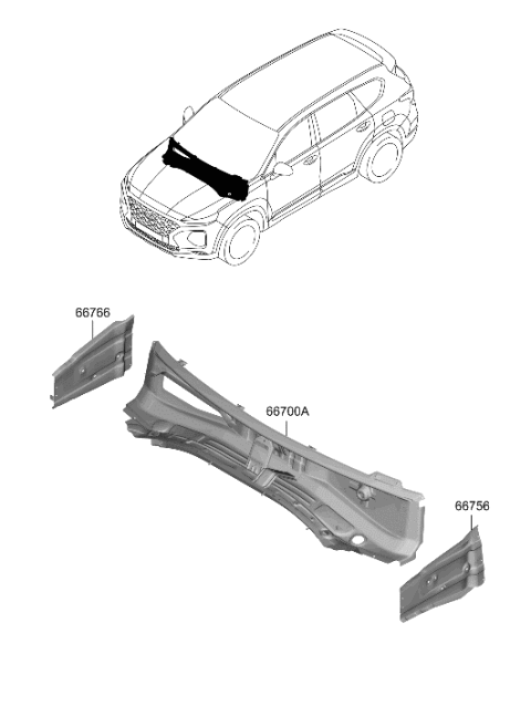 2023 Hyundai Santa Fe Hybrid US Alabama made Cowl Panel Diagram