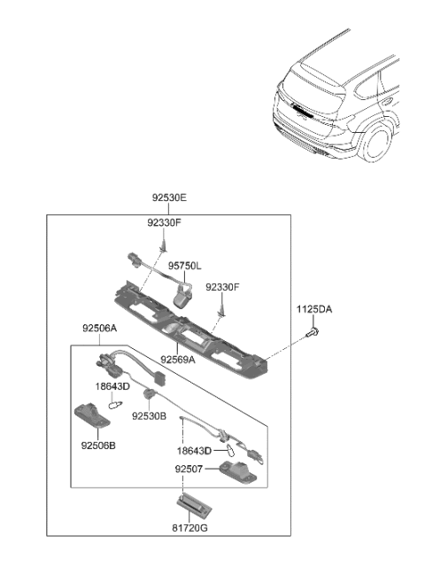 2023 Hyundai Santa Fe Hybrid US Alabama made License Plate & Interior Lamp Diagram