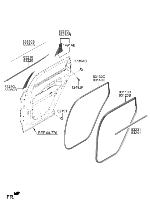 2023 Hyundai Santa Fe Hybrid W/STRIP Assembly-RR Dr Side RH Diagram for 83140-S2000