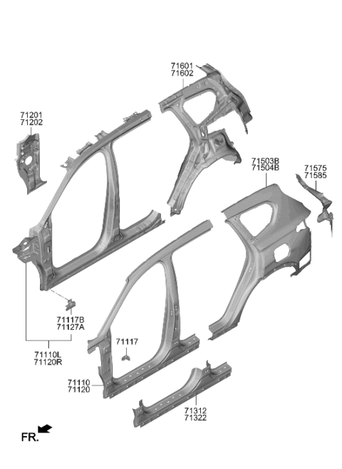 2023 Hyundai Santa Fe Hybrid REINF Assembly-Side Complete,RH Diagram for 71120-CL000