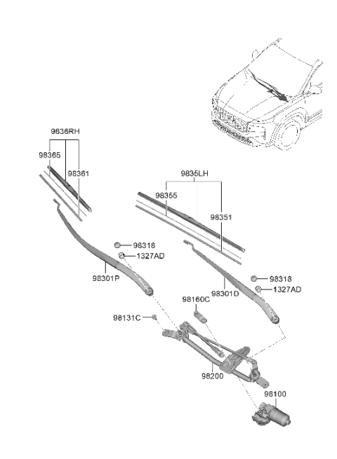 2000 Hyundai Elantra Windshield Wiper Arm Assembly(Driver) Diagram for 98311-S1000