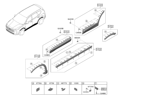 2023 Hyundai Santa Fe Hybrid US Alabama made Body Side Moulding Diagram