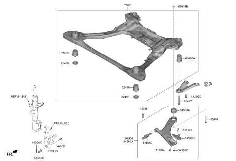 2023 Hyundai Santa Fe Hybrid Front Suspension Crossmember Diagram