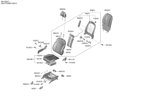 2023 Hyundai Santa Fe Hybrid US Alabama made Front Seat Diagram 1