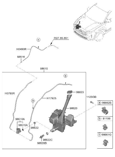 2023 Hyundai Santa Fe Hybrid US Alabama made Windshield Washer Diagram