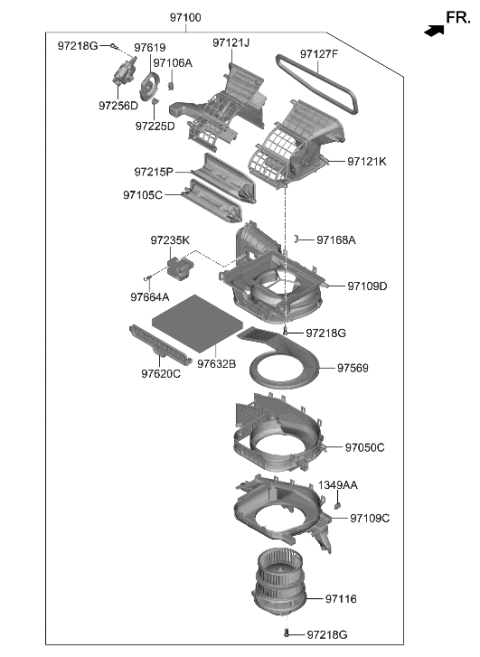2023 Hyundai Santa Fe Hybrid Motor & Fan Assembly-A/C Blower Diagram for 97113-P4200