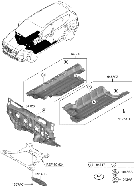 2023 Hyundai Santa Fe Hybrid PAD ASSY-ISOLATION DASH PANEL Diagram for 84120-GA000