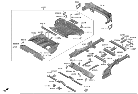 2023 Hyundai Santa Fe Hybrid PANEL ASSY-REAR FLOOR,FRT Diagram for 65511-GA000