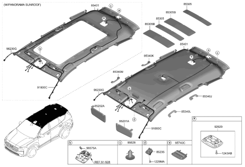2023 Hyundai Santa Fe Hybrid US Alabama made Sunvisor & Head Lining Diagram