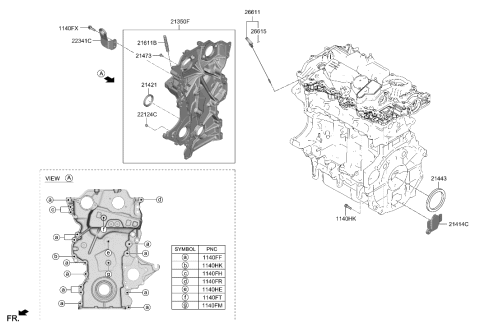 2023 Hyundai Santa Fe Hybrid US Alabama made Belt Cover & Oil Pan Diagram 1