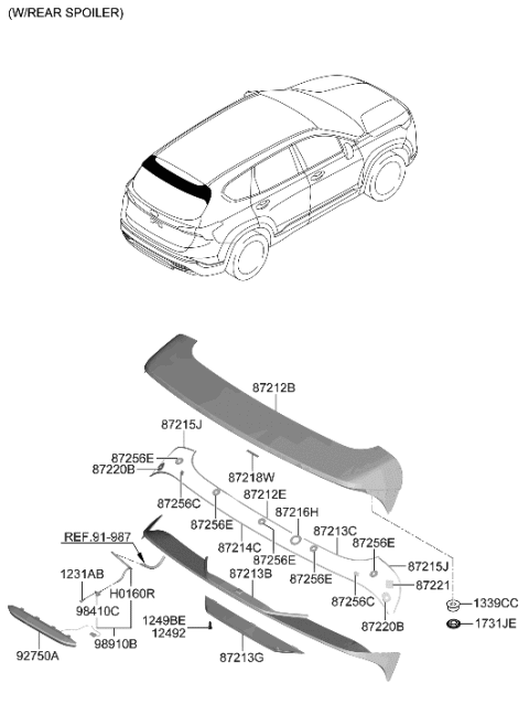2023 Hyundai Santa Fe Hybrid Roof Garnish & Rear Spoiler Diagram 3