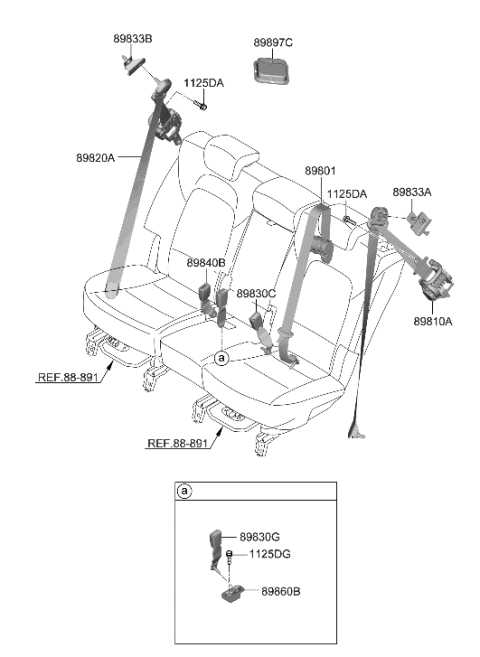 2023 Hyundai Santa Fe Hybrid US Alabama made Rear Seat Belt Diagram