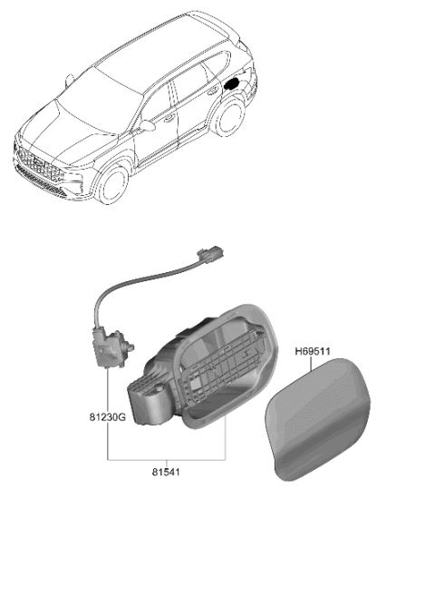 2023 Hyundai Santa Fe Hybrid Panel Assy-Fuel Filler Door Diagram for 69511-S2500
