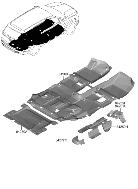 2023 Hyundai Santa Fe Hybrid US Alabama made Floor Covering Diagram