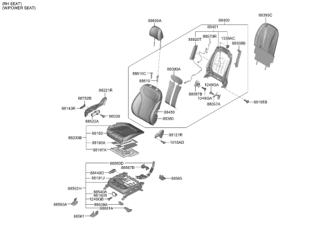 2023 Hyundai Santa Fe Hybrid US Alabama made Front Seat Diagram 2