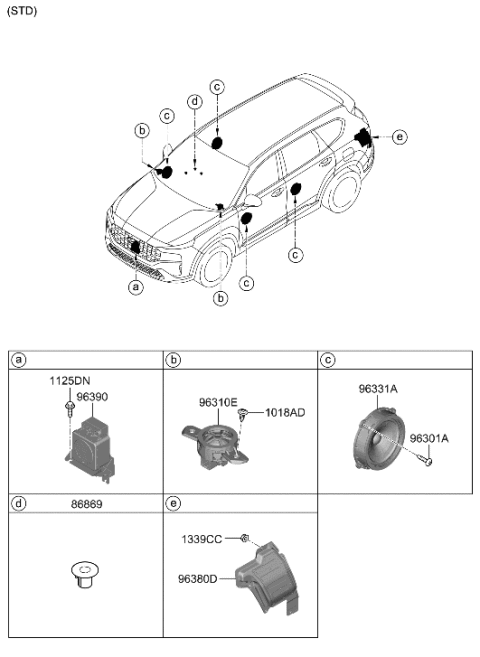 2023 Hyundai Santa Fe Hybrid US Alabama made Speaker Diagram 1