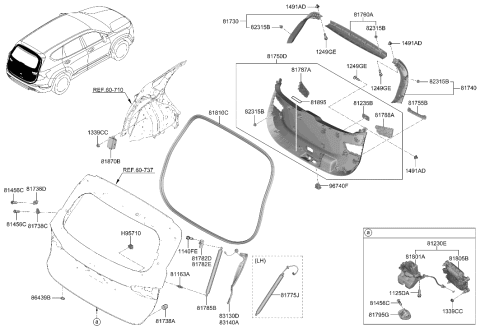 2023 Hyundai Santa Fe Hybrid US Alabama made Tail Gate Trim Diagram