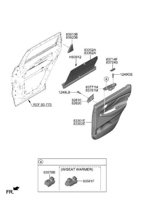 2000 Hyundai Elantra Door Inside Handle Assembly,Right Diagram for 82620-S2000-VCS