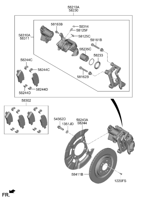 2023 Hyundai Santa Fe Hybrid Pad Kit-Rear Disc Brake Diagram for 58302-P2A31