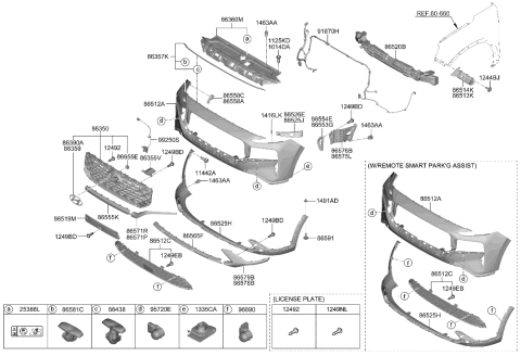 2023 Hyundai Santa Fe Hybrid US Alabama made Front Bumper Diagram