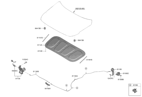 2023 Hyundai Santa Fe Hybrid US Alabama made Hood Trim Diagram