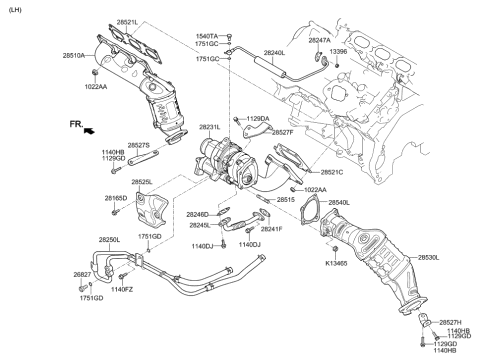 2018 Hyundai Genesis G80 Exhaust Manifold Catalytic Assembly, Left Diagram for 28510-3LAX0