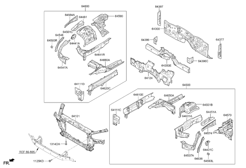 2018 Hyundai Genesis G80 Extension Assembly-Fender Apron Upper Inner,LH Diagram for 64537-B1050