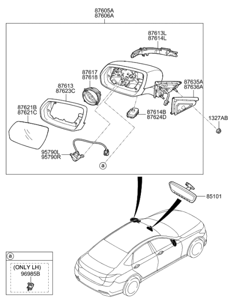 2018 Hyundai Genesis G80 Glass Holder Assembly-Outside Rear View,LH Diagram for 87611-B1351