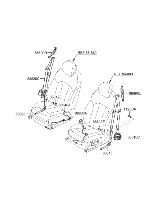 2018 Hyundai Genesis G80 Front Seat Belt Assembly Right Diagram for 88820-B1550-SG2