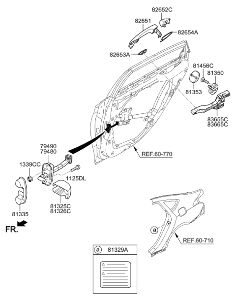 2019 Hyundai Genesis G80 Checker Assembly-Rear Door,RH Diagram for 79490-B1501