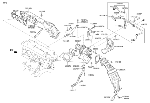 2020 Hyundai Genesis G80 Pipe Assembly-Turbo Changer Water Feed, RH Diagram for 28250-3L111