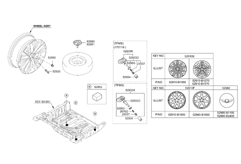 2020 Hyundai Genesis G80 Wheel Hub Cap Assembly Diagram for 52960-B1100