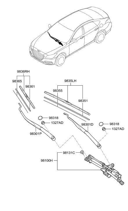 2020 Hyundai Genesis G80 Windshield Wiper Diagram