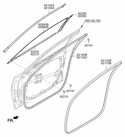 2018 Hyundai Genesis G80 Weatherstrip-Door Opening Upper,RH Diagram for 82160-B1000