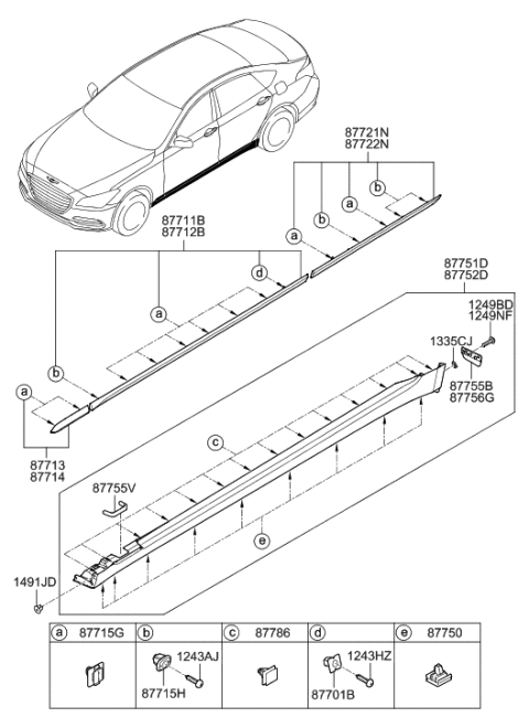 2020 Hyundai Genesis G80 Body Side Moulding Diagram