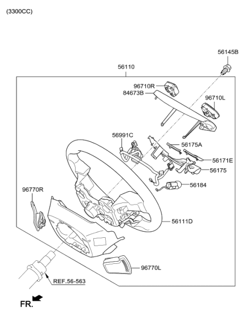 2020 Hyundai Genesis G80 Steering Wheel Assembly Diagram for 56110-B1AY0-RNB