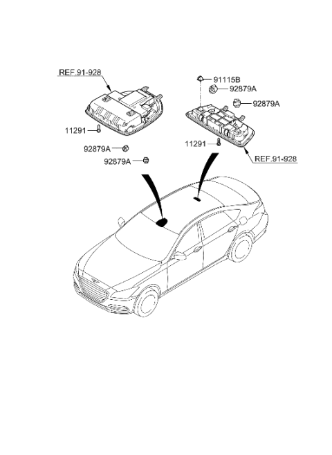 2018 Hyundai Genesis G80 Sunvisor & Head Lining Diagram 3