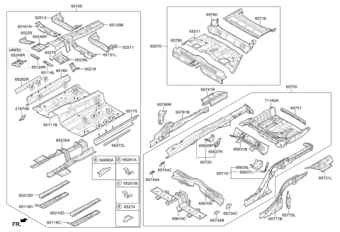 2018 Hyundai Genesis G80 Support Assembly-Rear Floor INTERMEDIATED Cross,LH Diagram for 65637-B1000