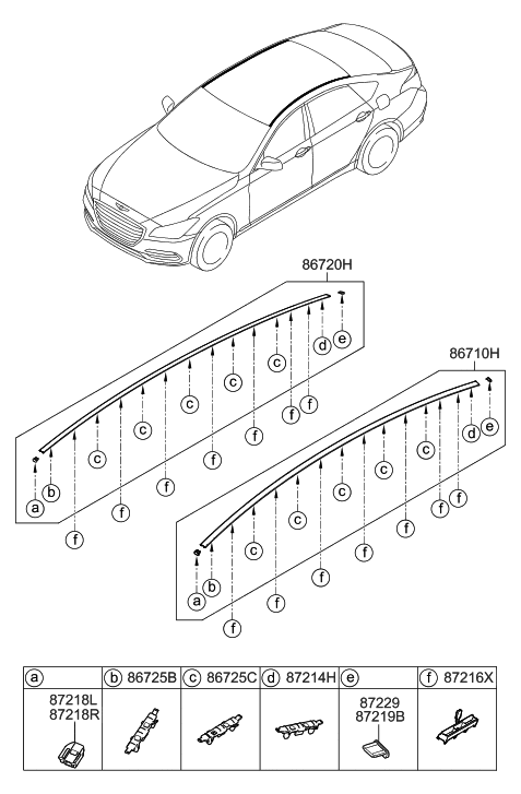 2017 Hyundai Genesis G80 Stopper-Roof Moulding Diagram for 87215-B1000