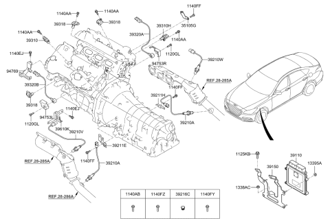 2023 Hyundai Genesis G90 Sensor Assembly-Oxygen,Front(LH) Diagram for 39210-3L210
