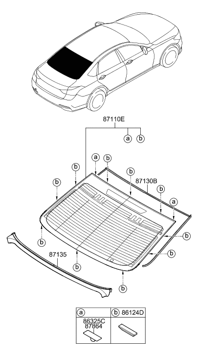 2017 Hyundai Genesis G80 Glass Assembly-Rear Window Diagram for 87110-B1020