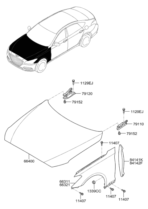 2019 Hyundai Genesis G80 Insulator-Fender,LH Diagram for 84132-B1000