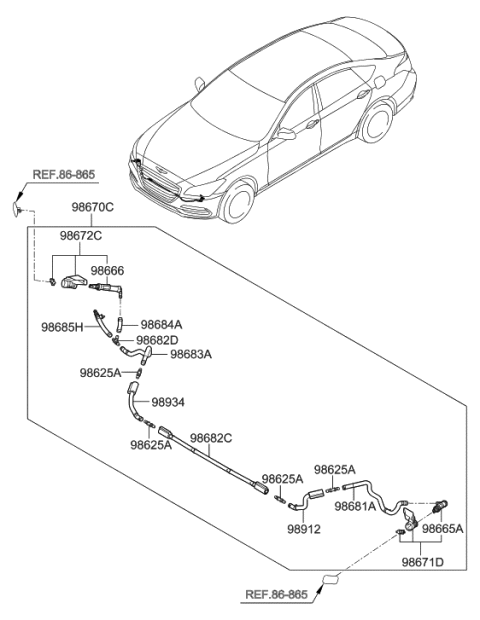 2020 Hyundai Genesis G80 Hose-Head Lamp Washer Diagram for 98676-B1500