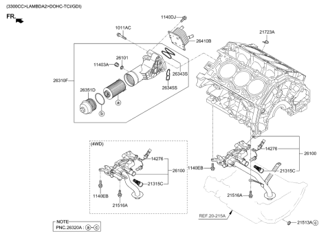 2020 Hyundai Genesis G80 Front Case & Oil Filter Diagram 4