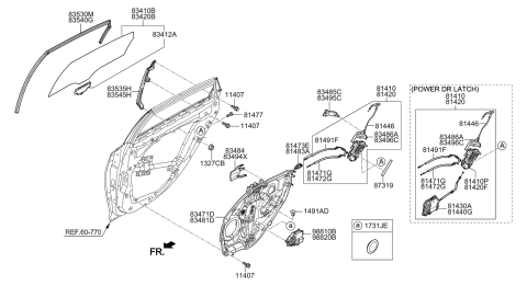 2018 Hyundai Genesis G80 Glass Assembly-Rear Door,RH Diagram for 83420-B1510