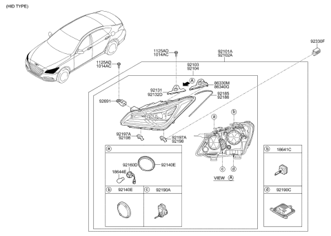 2023 Hyundai Genesis G90 Head Lamp Sub Assembly, Left Diagram for 92103-B1750