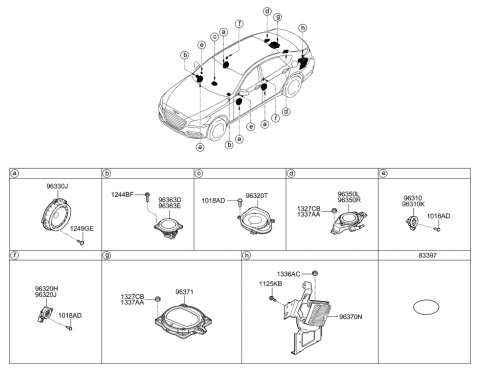 2019 Hyundai Genesis G80 Subwoofer Sub Speaker Assembly Diagram for 96380-B1000