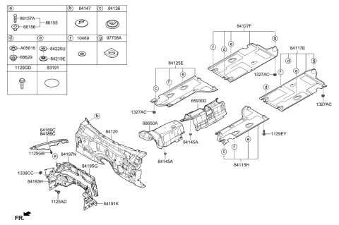 2020 Hyundai Genesis G80 Under Cover Assembly-Floor Front,LH Diagram for 84135-B1000