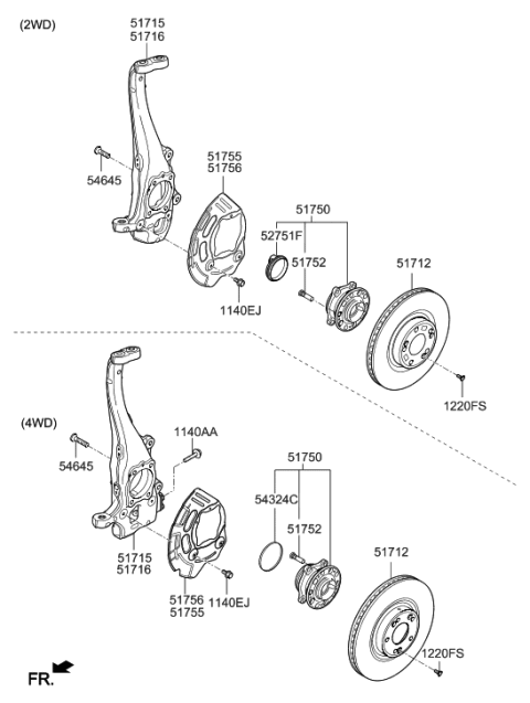 2008 Hyundai Elantra Touring Knuckle-Front Axle,RH Diagram for 51711-B1001
